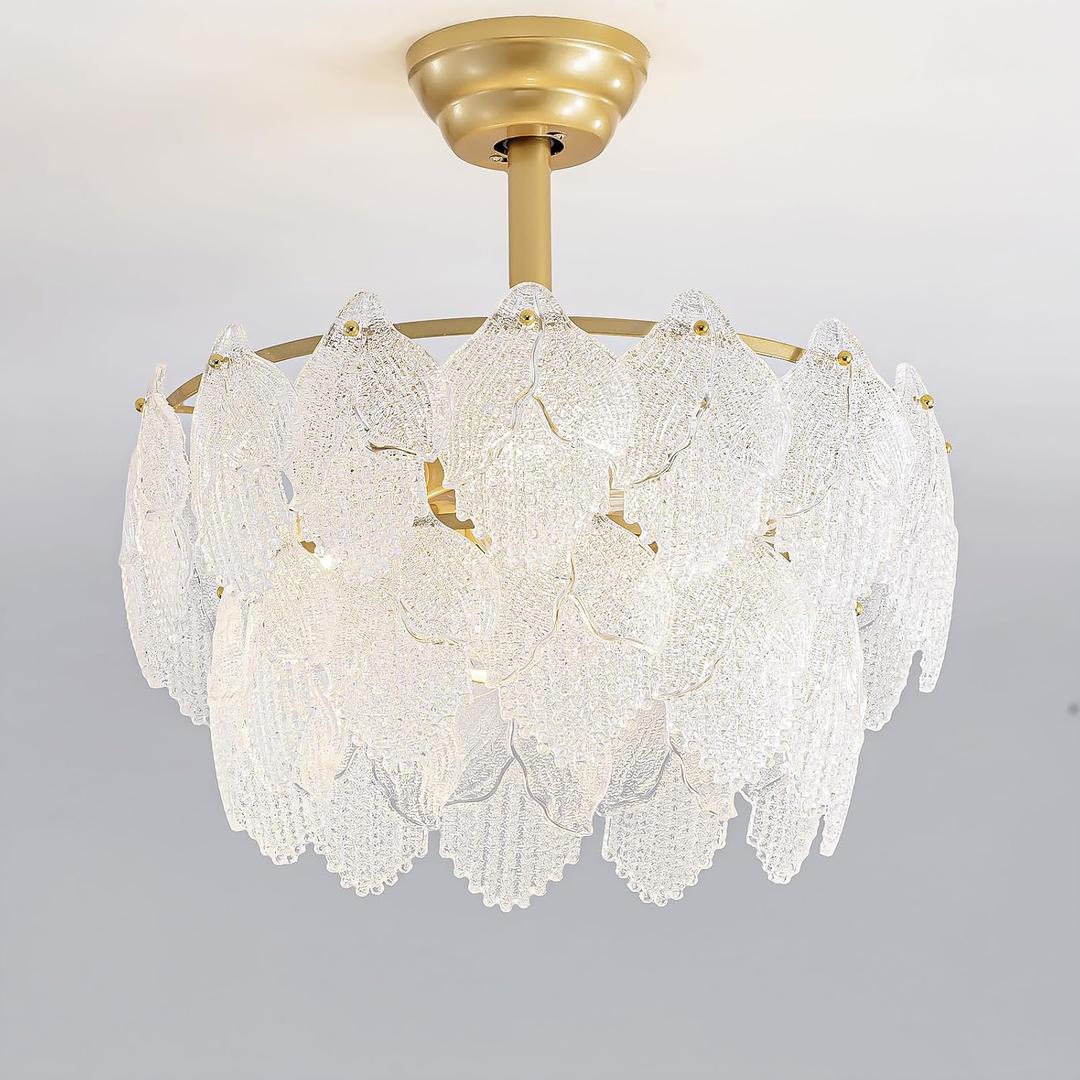 Modern Gold Crystal Fandelier Ceiling Fan with Light and Remote 6-Speed