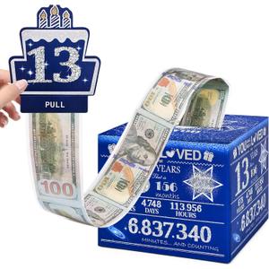 13 Happy Birthday Money Box for Cash Gift, 13th Birthday Decorations for Boys and Girls, Gifts for 13 Year Old Boy, Boy Gift Ideas, Cool Things for Teen -Blue with 100PCS Bags
