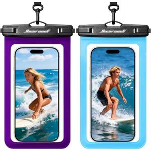 Hiearcool Universal Waterproof Phone Pouch, Dry Bag Compatible for iPhone 17 16 15 14 13 Pro Max XS Plus Samsung Galaxy S22 Cellphone Up to 8.3", IPX8 Water Proof Cell Phone Case for Beach-2Pack (Blue & Purple)
