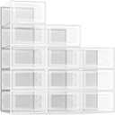 SEE SPRING 12 Pack Shoe Storage Box, Clear Plastic Stackable Shoe Organizer for Closet, Space Saving Foldable Shoe Rack Sneaker Container Bin Holder (Large Fit Size 9, Clear)