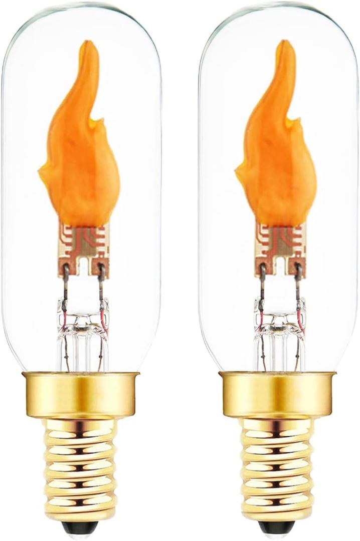 E12 Flickering Flame Bulb, Realistic Flame Effect LED Chandelier Candelabra Base, 2 Pack