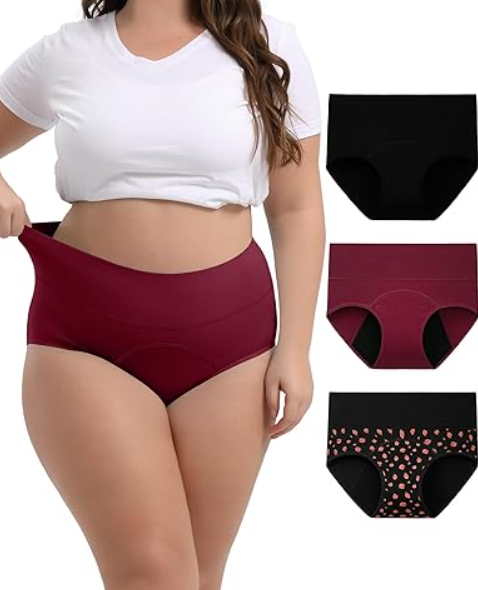 INNERSY Period Underwear for Women High Waisted Leak-Proof Postpartum Menstrual Panties 3-Pack, 4XL