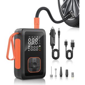 Tire Inflator Portable Air Compressor, 180PSI & 15000mAh Cordless Air Pump for Car Tires with Pressure Gauge, 3X Faster Tire Pump with Cigarette Lighter Plug for Car, Motorcycle, Bicycle, Ball(Black)