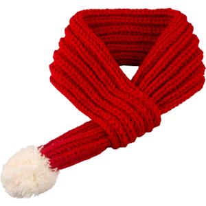 Dog Christmas Knitted Scarf Red Knit Scarves with Fuzzy Pompom Neck Warmer Bandana Xmas Holiday Winter Pet Puppy Cat Costume (L)
