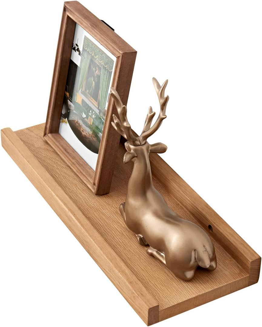 Oak Floating Shelves Natural Wood Wall Mounted Display Picture Ledge for Home Office Living Room Bedroom Storage 6x16 Inch