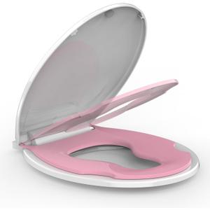 17" Round Pink Toilet Seat with Built-In Toddler Potty Training Seat, No Wiggle Design for Child and Adult, Easy to Install with Detachable Seat for Longtime Usage