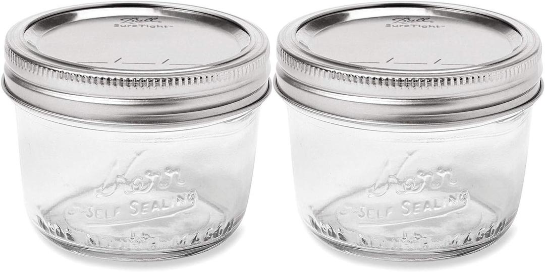 Kerr Wide Mouth Half-Pint Glass Mason Jars 8-Ounces with Lids and Bands (2 Jar-Pack)