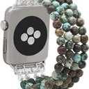 KAI Top Beaded Bracelet Compatible with Watch Band 38mm/ 40mm/ 41mm for Women Girls, African Turquoise Natural Stone Beaded Elastic Replacement Stretch Strap for iWatch Series SE Series 7/ 6/ 5/ 4/ 3/ 2/ 1