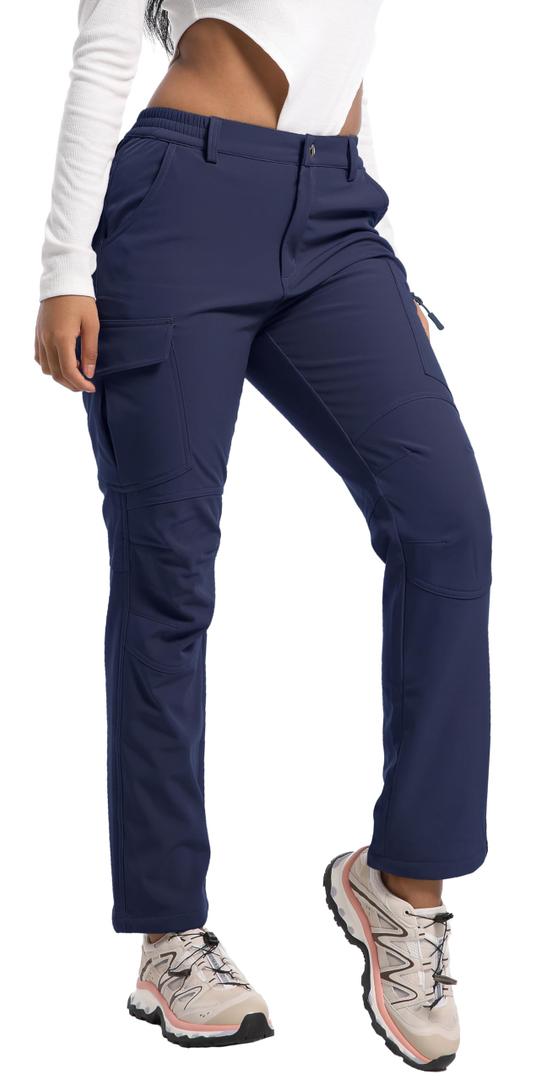 AREOUTS Women's Snow Ski Pants Fleece Lined Waterproof Softshell Insulated Winter Outdoor Hiking Cargo Pants Navy XS (Blue, XS)