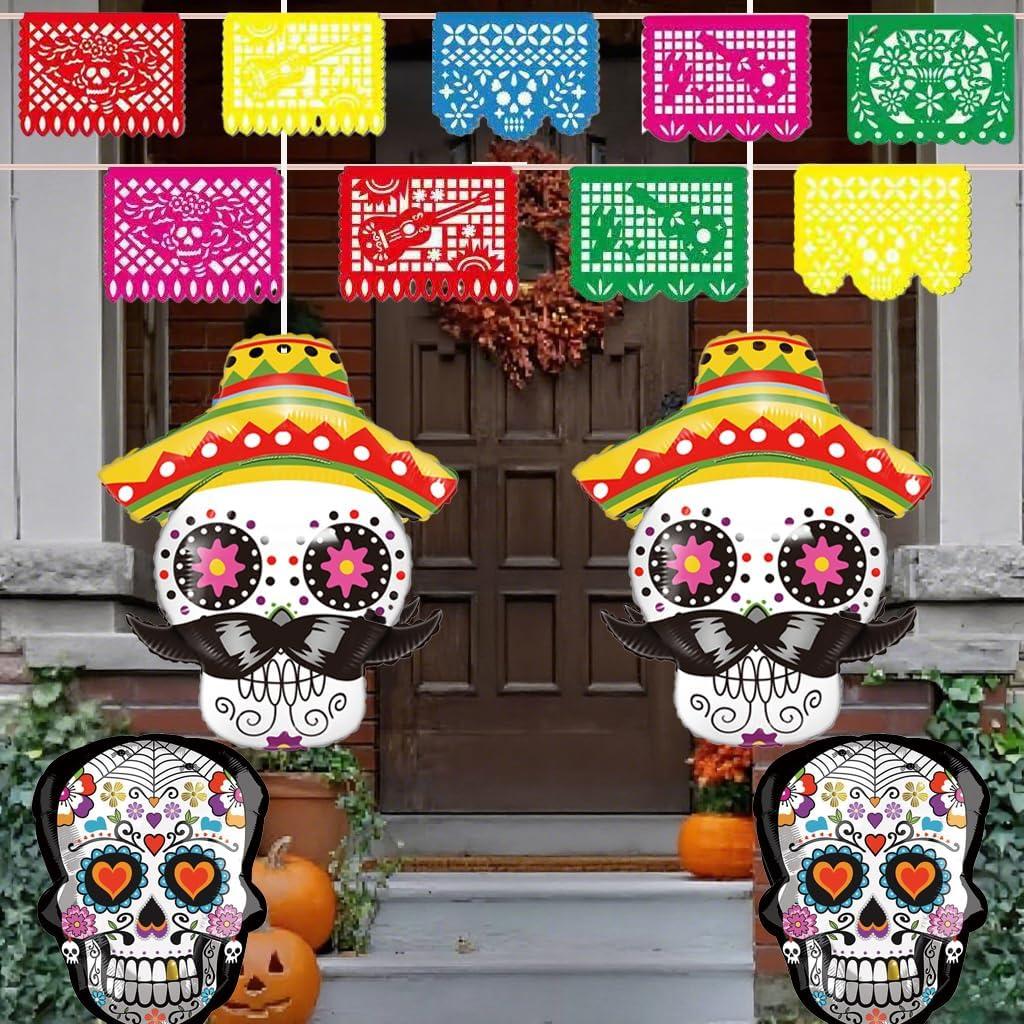 Dia De Los Muertos - Day of The Dead Decorations, Halloween Inflatables Sugar Skull Decoracion, Mexican Party Papel Picado Banners Yard Outdoor Decorations
