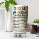 Social Worker Nutrition Fact Tumbler Mug 20oz Appreciation Graduation Gifts For BSW DSW Colorful Social Tree Messy Bun Hair MSW LCSW Gift For Women Caregiver Insulated Cup