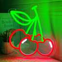 Cherry Neon Sign Cute Red Green Cherries LED Neon Light for Wall Decor Dimmable USB Fruit Light Up Sign for Boys Girls Room Restaurant Birthday Party bar Fruits Shop Decorations