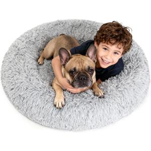 Orthopaedic Round Dog Beds for Large Dogs Washable with Removable Cover,Extra Comfort Calming Foam Cooling Gel Pet Bed with Waterproof Plush Cushion,Fluffy Anti Anxiety Cuddler for Sleep 36 Inch,Grey