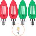 4 Pack Filament E12 Candelabra LED Christmas Light Bulbs - 4W 40 Watt Equivalent E12 Base - Vintage LED Decor Red Light Bulbs Green Bulbs Party Christmas Lights