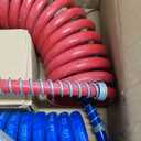 15FT Coiled Air Brake Line Hoses Kit Electrical Power Wire Assembly with 12" Tractor Lead, Gladhand & Handle Grips & Rubber Seals for Semi Truck Trailer