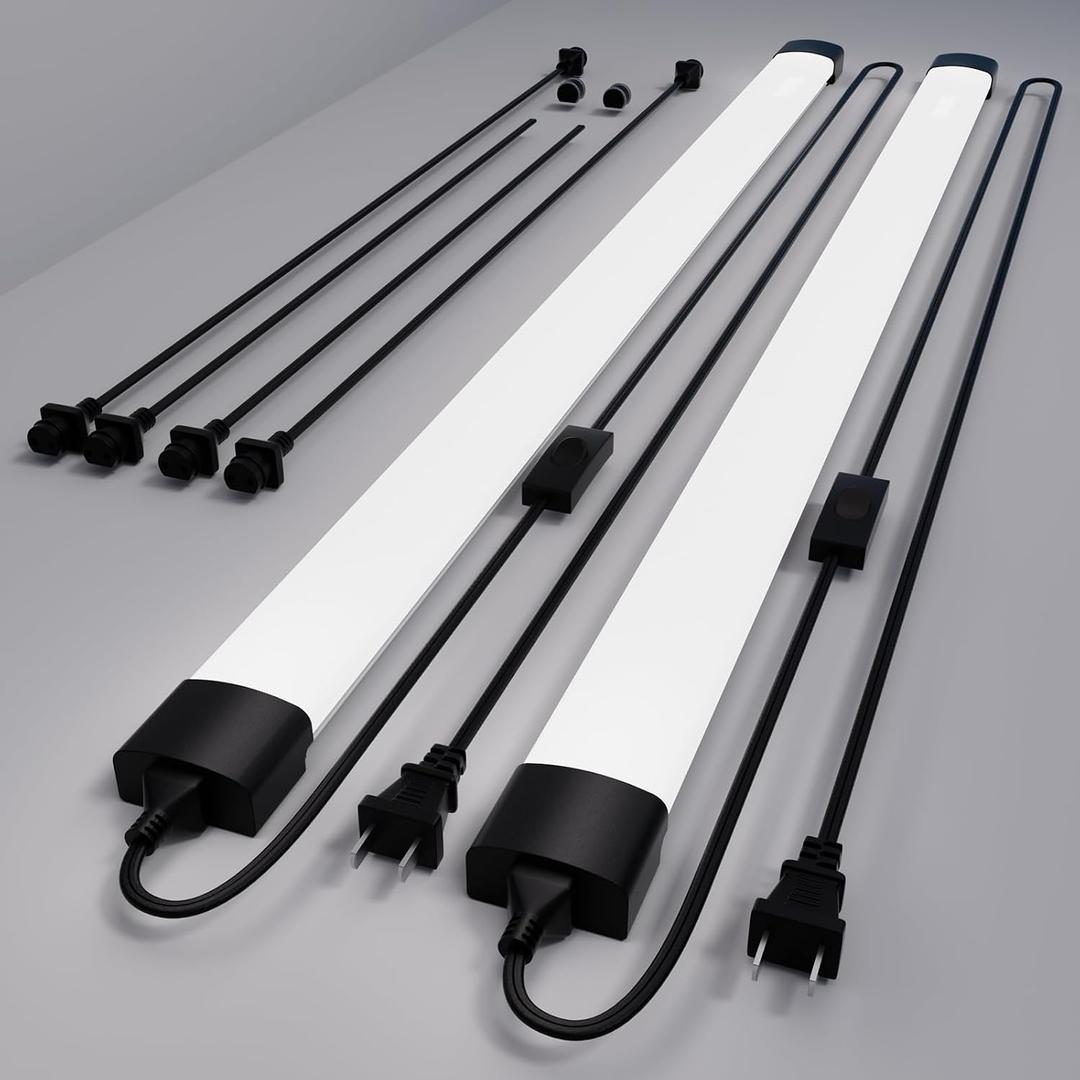 4FT Plug in Ceiling Light 2PCS, 5000K Linkable 36W Workbench Light, LED Tube Lights with Plug, 4500 LM Ceiling Closet Lighting for Laundry Garage Basement Kitchen | LED Tube Lights with Plug, 4500 LM Ceiling Closet Lighting for Laundry Garage Basement Kitchen Shop Bathroom