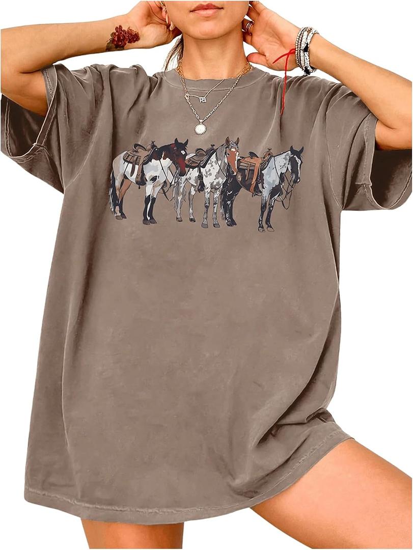 SHENHE Women's Graphic Short Sleeve Crew Neck T Shirts Loose Casual Summer Tee Tops, Small