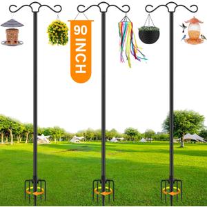 SINLEY Double Shepherds Hook for Outdoor with 5 Prong Base Heavy Duty Two Sided Bird Feeder Pole for Hanging Lantern,Hummingbird Feeder,Lightweight Plant,Shepherds Hook (3 Pack 90 inch)