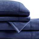 True North by Sleep Philosophy Micro Fleece Bed Sheet Set, Warm, Sheets with 14" Deep Pocket, for Cold Season Cozy Sheet-Set, Matching Pillow Case, Full, Navy, 4 Piece