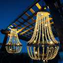 Hanging Solar Lantern Outdoor, 28 Modern Clear Crystal Acrylic Chandelier with 30 Warm White Lights S Hook for Garden, Yard, Patio, Gazebo Decorations