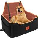 XIEEAOZEE Dog Car Seat for Large/Medium Dog, Booster Seat for Dogs Under 55Lbs or 2 Small, Detachable and Washable Travel Pet Seat with Thick Cushion and Storage Pockets (Black/Brown)