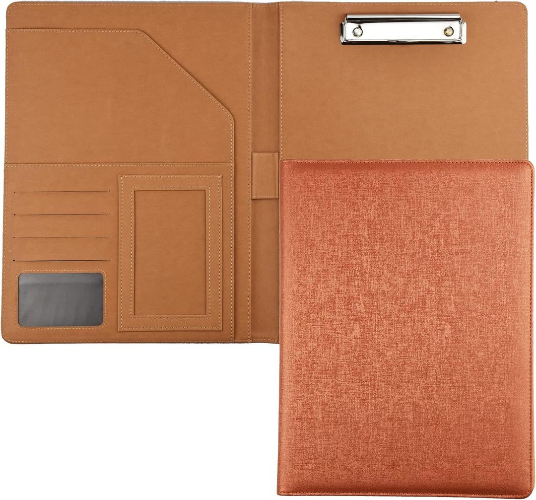 Enyuwlcm PU Leather Portfolio Folder with Clipboard Clip Padfolio for Women Interview School Office Business (Gloden)