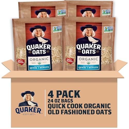 Quaker Organic Quick Cook Oatmeal, Breakfast Cereal, Non-GMO Project Verified, 24 Oz (Pack of 4) Best before 03/03/27
