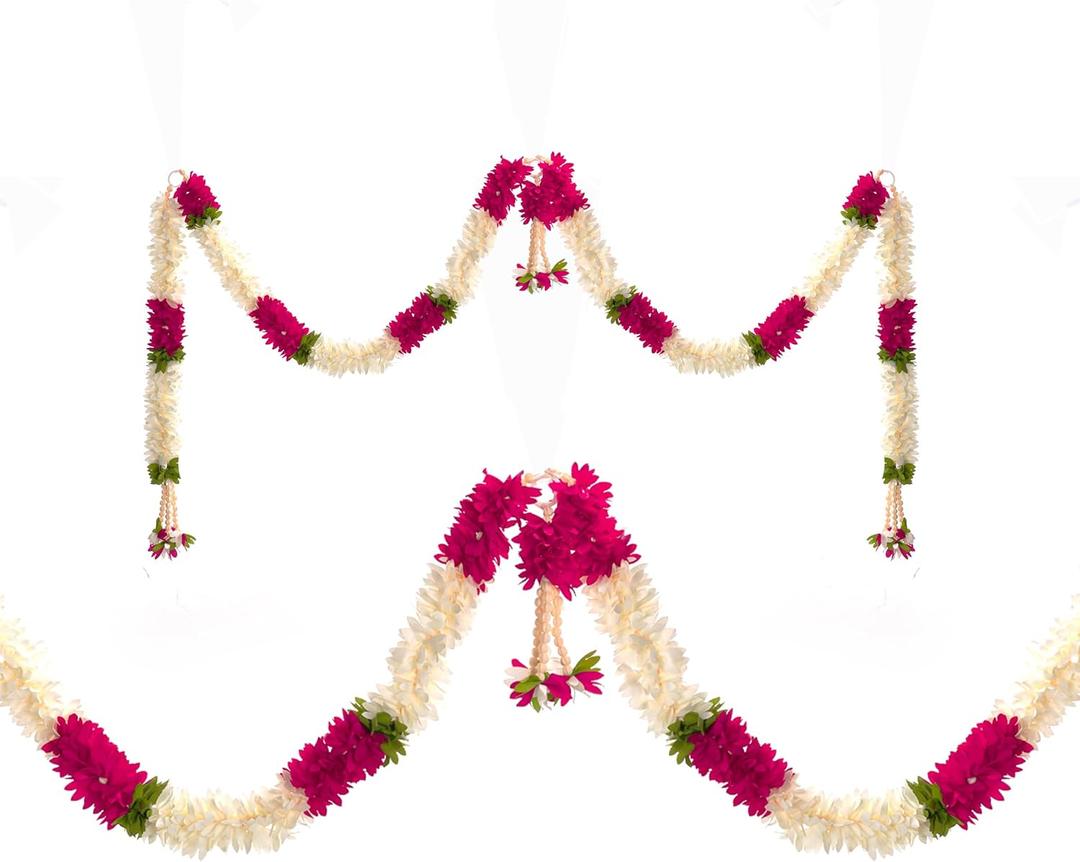 Toran Bandanwaar Acrylic Flower Garland for Wall Door Hanging Home Temple Festival Wedding Function Party Decoration Dcor and Gifting (White and Pink)