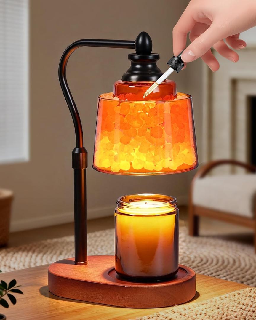 3-in-1 Candle Warmer Lamp with Timer Dimmable, Himalayan Salt Lamp & Passive Diffuser, Gifts for Women, House Warming Gifts New Home Decor, Wax Melt Warmer for Jar Candles (Black)