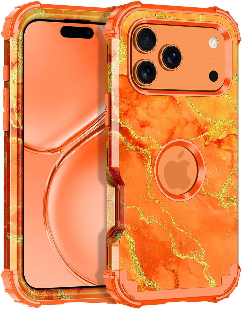 2 x Casetego for iPhone 17 Pro Max Case,Three Layer Heavy Duty Sturdy Shockproof Protection Full Rugged Hard PC+Soft TPU Bumper Protective Girls Case for Apple iPhone 17 Pro Max 6.9 inch,Orange