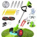 Cordless Weed Wacker Eater Battery Powered, 21V Electric Weed Trimmer with 2 Battery Operated & Charger & Wheels & Shears, 3 in 1 Lightweight No-String Grass Trimmer/Brush Cutter/Lawn Edger for Garden