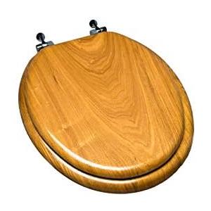 Bath Décor 5Q1R4-17CH Natural Wood Toilet Seat with Decorative Finish Wood and Metal Single Post Hinge, Round, Light Oak with Chrome