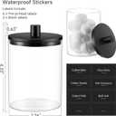 TIPGO Glass Qtip Holder Dispenser - 10 oz Clear Canister Apothecary Jar, Bathroom Vanity Storage Organizer Set for Cotton Swabs, Pads, Floss Picks, Small Containers for Makeup Storage (2 Pack, Black)