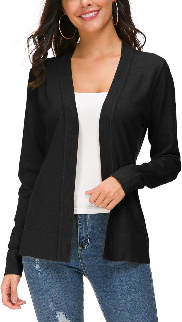 Urban CoCo Women's Long Sleeve Open Front Knit Cardigan Sweater (Black, S)