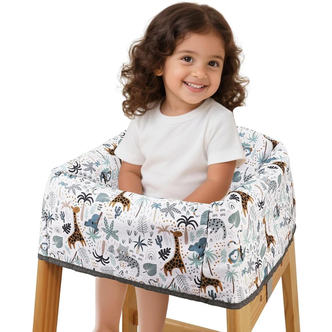 Baby High Chair Cover Restaurant with Strap Pads & 3-Point Harness, Machine Washable, Waterproof Portable Highchair Covers for Eating, Travel, Home Use - Fits Wooden Chairs, Green Forest