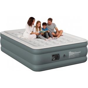 Queen Air Mattress with Built-in Pump, 18 Inch Raised Inflatable Air Mattress, 800 lbs Max Honeycomb Comfortable Air Bed with Storage Bag, for Camping, Home and Guest Use