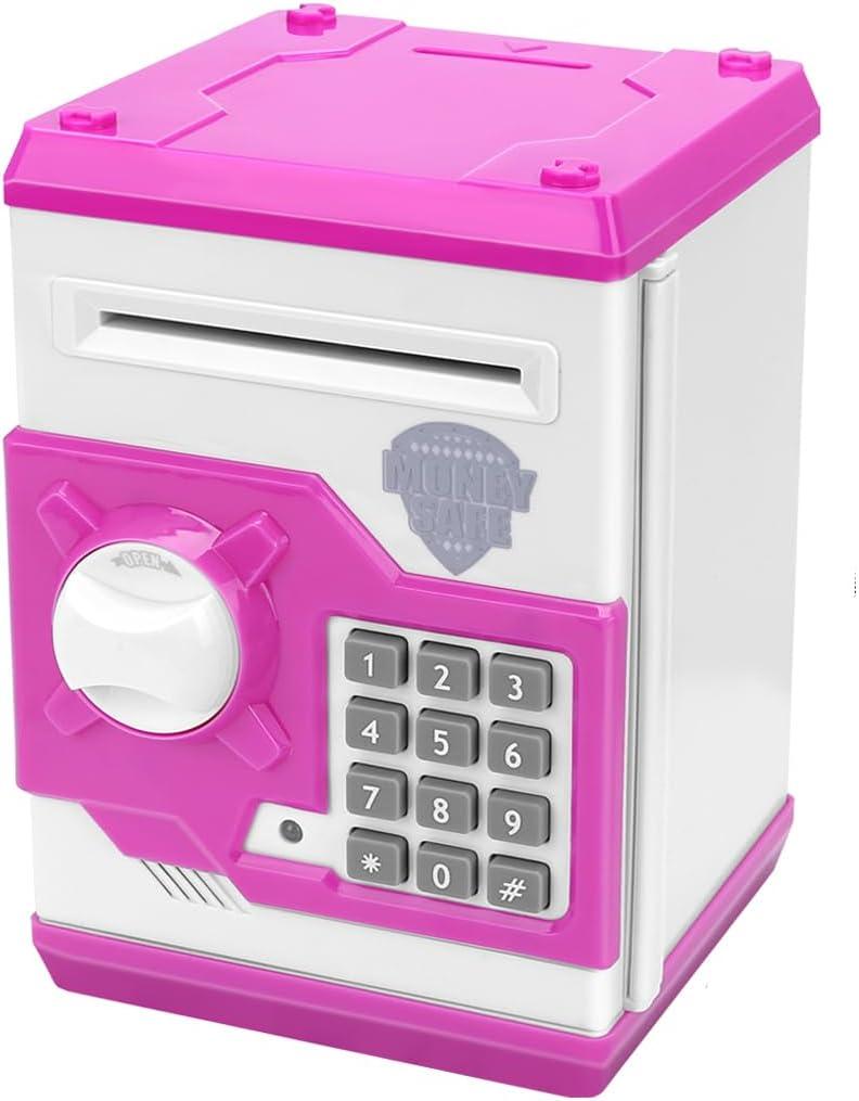 Cartoon Piggy Bank, Electronic Password Cash Coin Can Auto Scroll Paper Money Saving Box Gift for Kids (Pink)