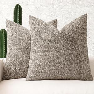MIULEE 22x22 Inch Decorative Euro Sham Throw Pillows for Bed Set of 2 Textured Boucle Neutral Throw Pillow Covers Light Taupe Accent Solid Euro Couch Pillowcase Cozy Soft Sofa Livingroom Home Decor