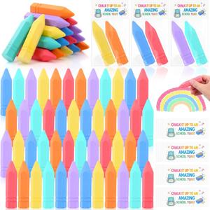 Crtiin 48 Pcs End of The Year Gifts Jumbo Sidewalk Chalk Bulk 24 Summer Chalk Card and Bags from Teacher Non-toxic Washable Colored Chalks for Preschool Graduation School Party Gift Favors