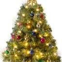 JOIEDOMI 24"/2FT Small Tabletop Christmas Tree with Lights with Star Treetop and Hanging Ornaments, Pre-lit Artificial Christmas Green LED Mini Tabletop Tree for Xmas Decorations Indoor Outdoor