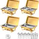 Chafing Dishes for Buffet, 8 Qt High Grade Chafing Dish Buffet Set, Rolled-Edge Design Food Warmers for Parties, Buffet, Wedding, Birthday, Camping 4 Pack 6 Pans [Gold]