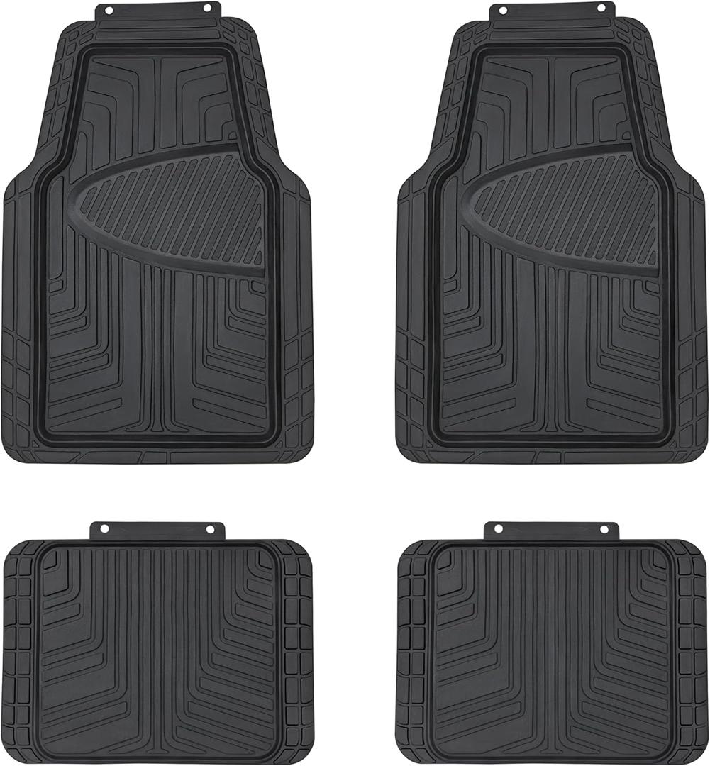 Amazon Basics 4-Piece Premium Rubber Floor Mat for Cars, SUVs and Trucks, All Weather Protection, Universal Trim to Fit, Black