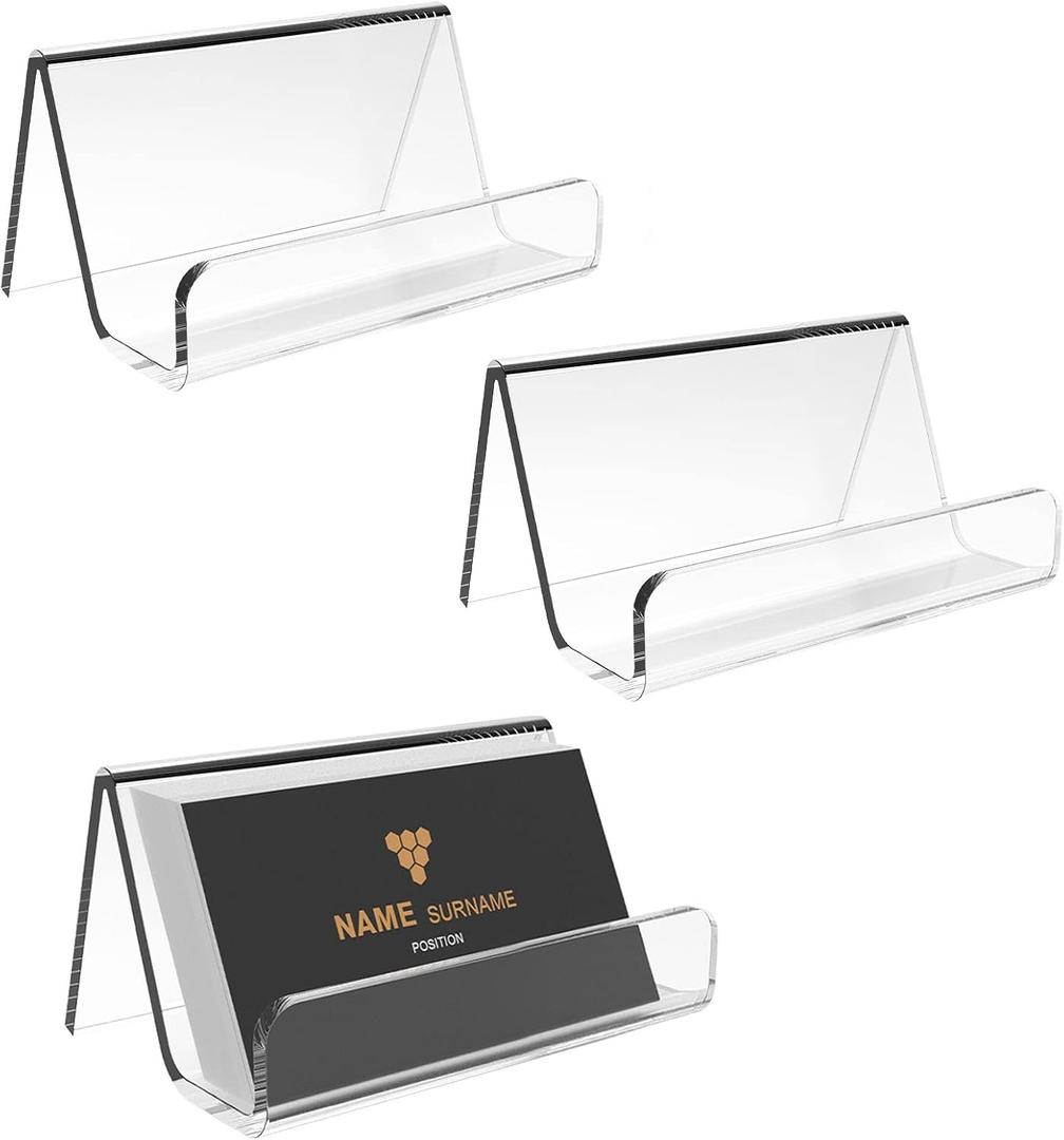 2 x Acrylic Business Card Holder for Desk, Business Card Stand Desktop Business Card Holders for ExhibitionOffice Acrylic Business Card Stand Display Capacity: 50 Cards 3 Pack