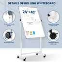 Magnetic Rolling Whiteboard, 40" x 24", Double Sided, Height Adjustable