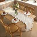 Tegeme Brown and White Ruffle Table Runner 100% Cotton Table Runner for Home Dinner Birthday Party Decoration Baby Shower Dining Room Kitchen Decor (13"x72",Wide Stripes)