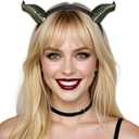 MOSTORY 3D Devil Horns Headband - Ox Horns Hairband for Halloween Devil Costume Party Adult Cosplay Renaissance (Black-green)