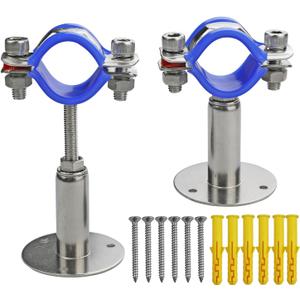 2PCS 304 Stainless Steel Wall Mount Ceiling Mount Pipe Supports, Adjustable Pipe Strap Clamp with screws for OD Pipe 45-48mm, Adjustable Height 50-100mm