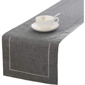 Tosewever Decorative Linen Table Runner Farmhouse Style Tabletop Collection 14 x 72 Inches Table Runners for Everyday Dining Wedding Party Holiday Home Decor (14" x 72", Grey/Straight)