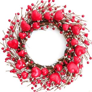 Idyllic 20 Inch Heart-Shaped Berries Front Door Wreath, Red Round Wreath for Wedding and Holiday Home Decor, Farmhouse Decorations, Mother's Day Wreaths for Front Door