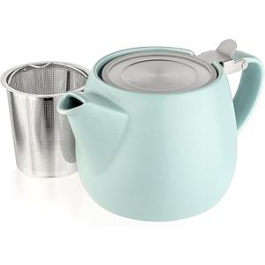 Tealyra - Pluto Porcelain Small Teapot Turquoise - 18.2-ounce (1-2 cups) - Matte Finish - Stainless Steel Lid and Extra-Fine Infuser To Brew Loose Leaf Tea - 540ml